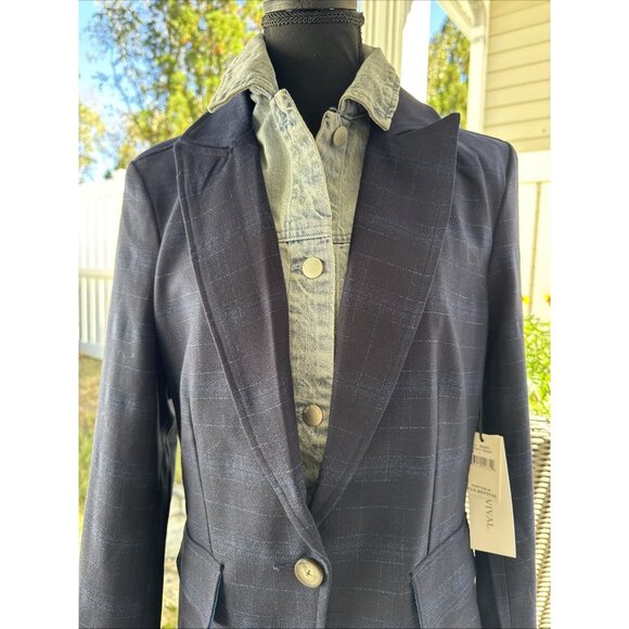 Blue Revival Medium M Ibiza Blue Beard Plaid Double Layer Veronica Blazer NEW - Picture 5 of 16